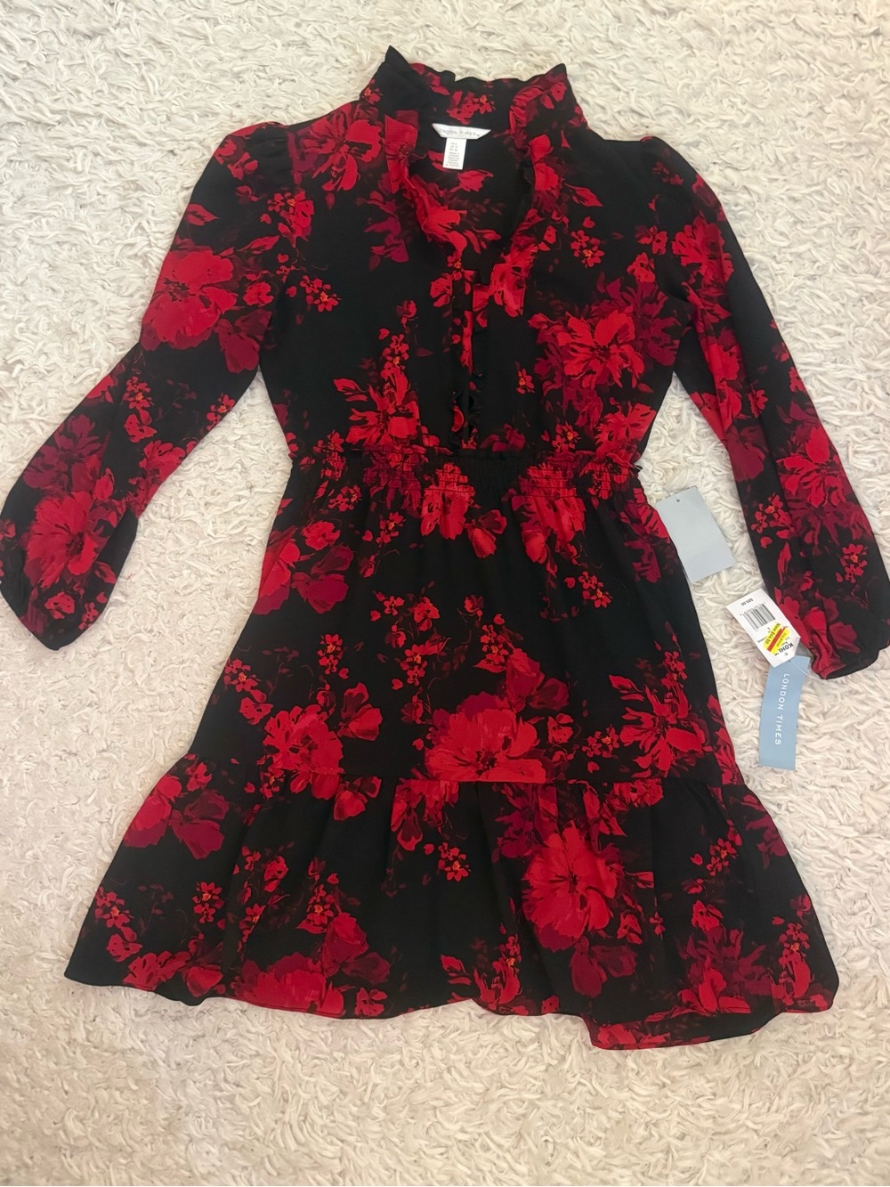 Women’s Black & Red Floral Ruffle Dress